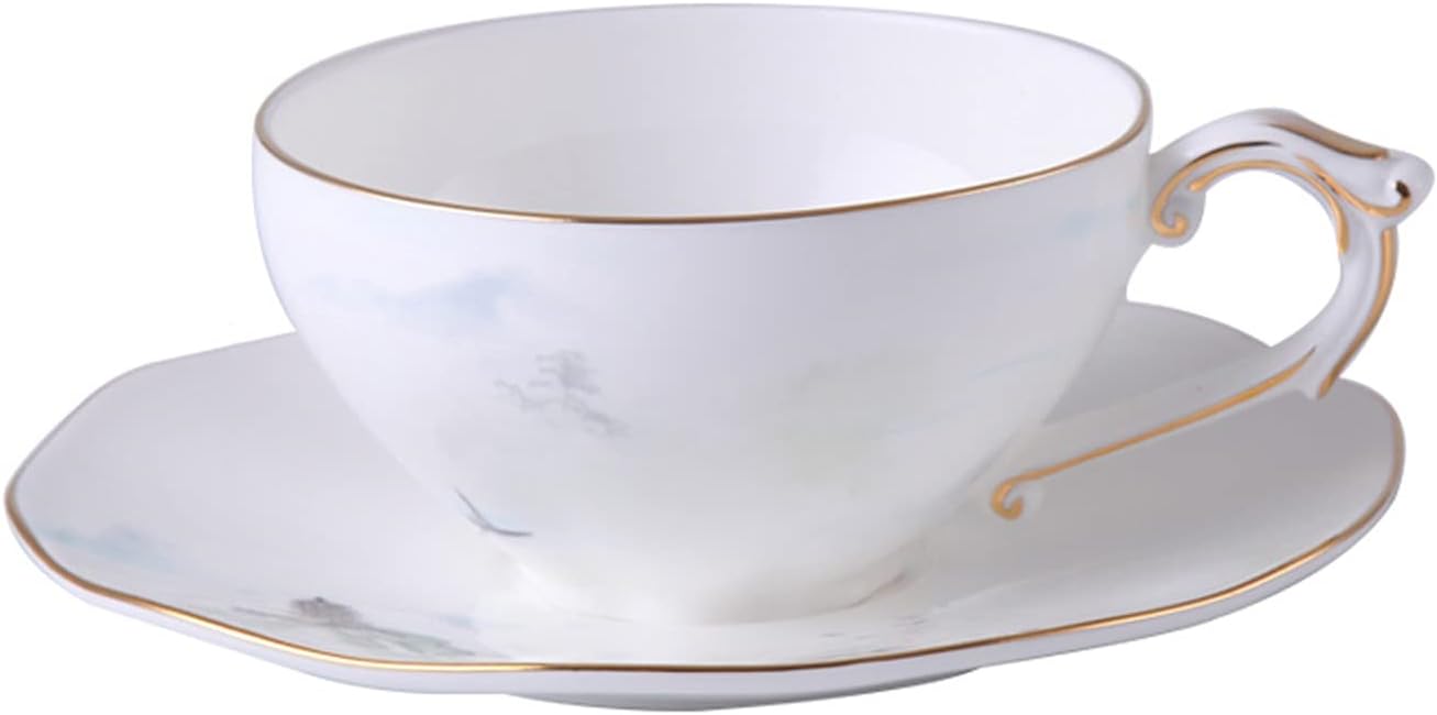 Espresso Cups Set Light Luxury Bone China Glaze Medium Coffee Cup and Saucer Set Creative Home Afternoon Flower Tea Cup Spoon