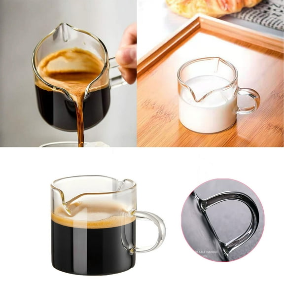 Espresso Cups Set of 2, 4 OZ Double Spouts Cups, Shot Glasses, Milk Cup with Handle, Clear Glass, Espresso Accessories for Machine