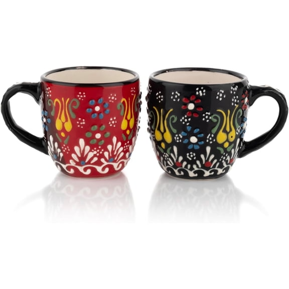 Espresso Cups Set of 2 | 4 oz Small Espresso Cups | Turkish Cups | Demitasse Mugs with Handle | Modern Stackable Ceramic Espresso Mugs Set