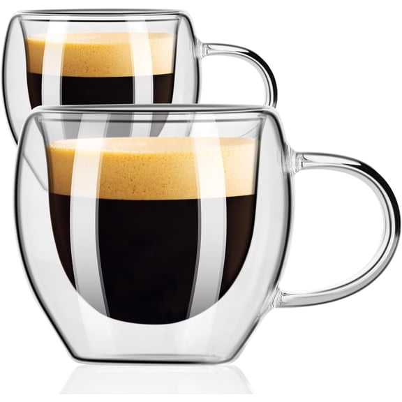 Ratrabas Espresso Cups Set of 2, Double Walled Espresso Shot Glass with Handle, 2.5 OZ High Borosilicate Expresso Shots Cup, Espresso Accessories