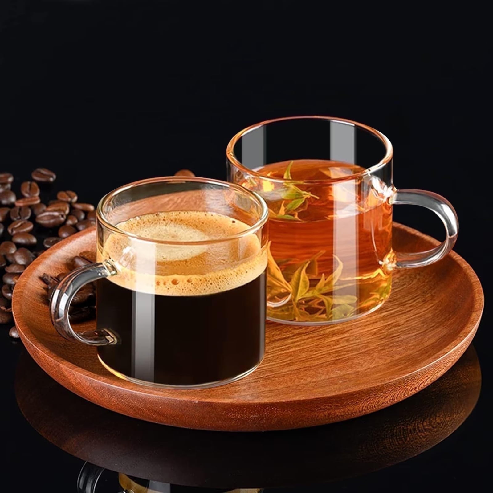 Baalaka Espresso Cups Set of 2, 4.3oz Glass Expresso Shots Small Coffee Cup with Handle