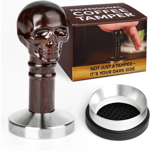 53.3mm Coffee Tamper - Espresso Hand Tamper with Skull Handle, Steel Base & Ebony Wood Grip, Espresso Accessories Gifts for Your Portafilter