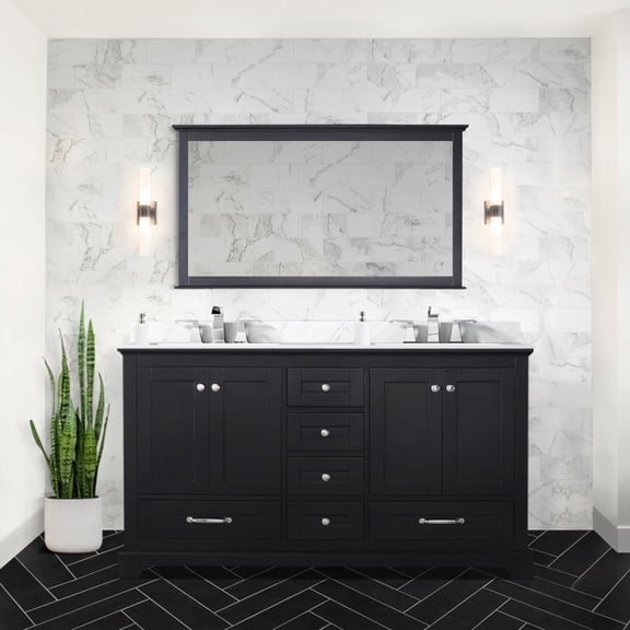 Espresso Double Bathroom Vanity 60 in. W, Marble Top and Faucet Set / Soft - Closing Cabinets, Durable Counter