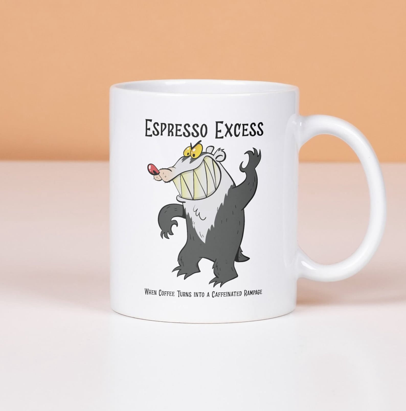 Espresso Excess, When Coffee Turns Into A Caffeinated Rampage Mug, Badger Lover Coffee Cup, Ceramic Mug 11oz