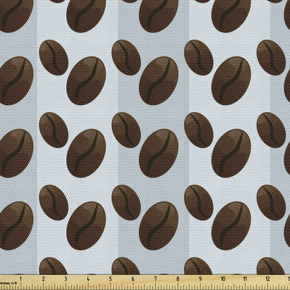 Ambesonne Espresso Fabric by the Yard Upholstery, Cartoonish Coffee Beans, 10 Yards, Pale Ceil Blue Pale Blue