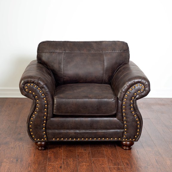 Espresso Faux Leather Nailhead Chair with Hand - Tailored Design for Living Room Uniqueness