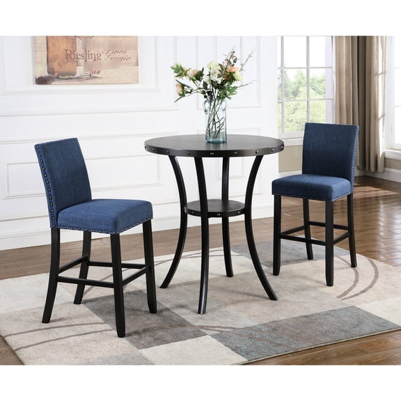 Espresso Finish Bar Table - Enjoy Bright Breakfasts with 2 Chairs