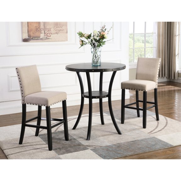 Espresso Finish Bar Table and Tan Chairs - Happy Coffee Moments