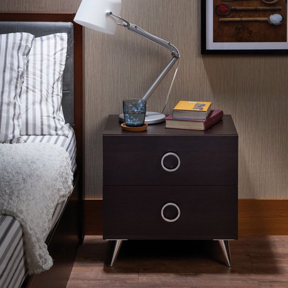 Espresso Finish Bedroom Accent Table | Drawers with Metal Glides | Sturdy Wood Frame | Solves Clutter in Bedroom