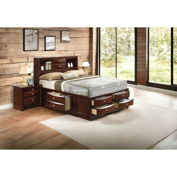 Queen Size Espresso Finish Platform Storage Bed with 8 Drawers, No Box Spring Needed, for Bedroom