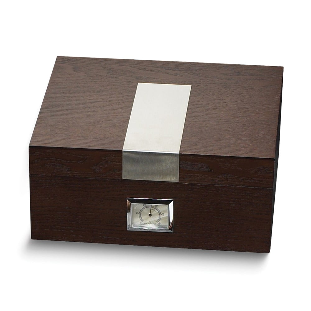 Espresso Finish Wood Stainless Steel Accent 50-Cigar Humidor with Spanish Cedar Lining External ...