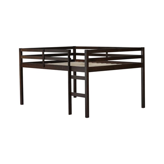 Espresso Full Rubber Wood Loft Bed with Central Support / Strong Stability for Long - Term Use