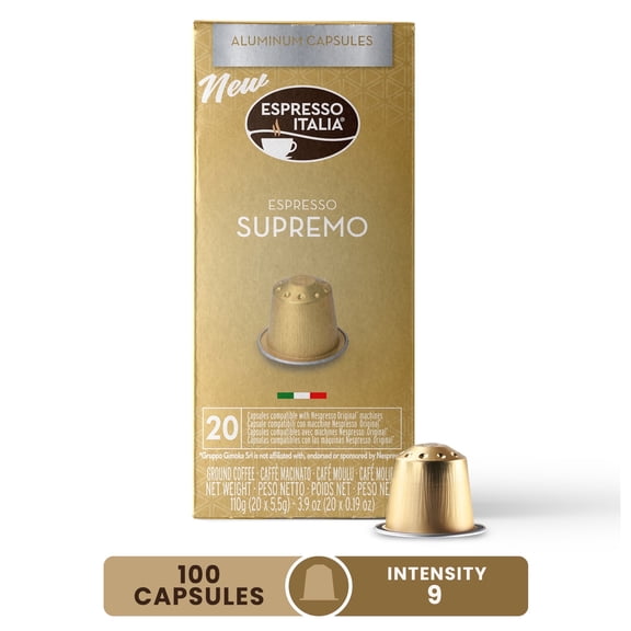 Espresso Italia Aluminum Pods, 100 Supremo, Intensity 9