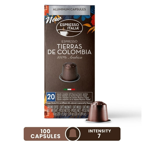 Espresso Italia Capsules, Tierras de Colombia, Aluminum, 100 Count