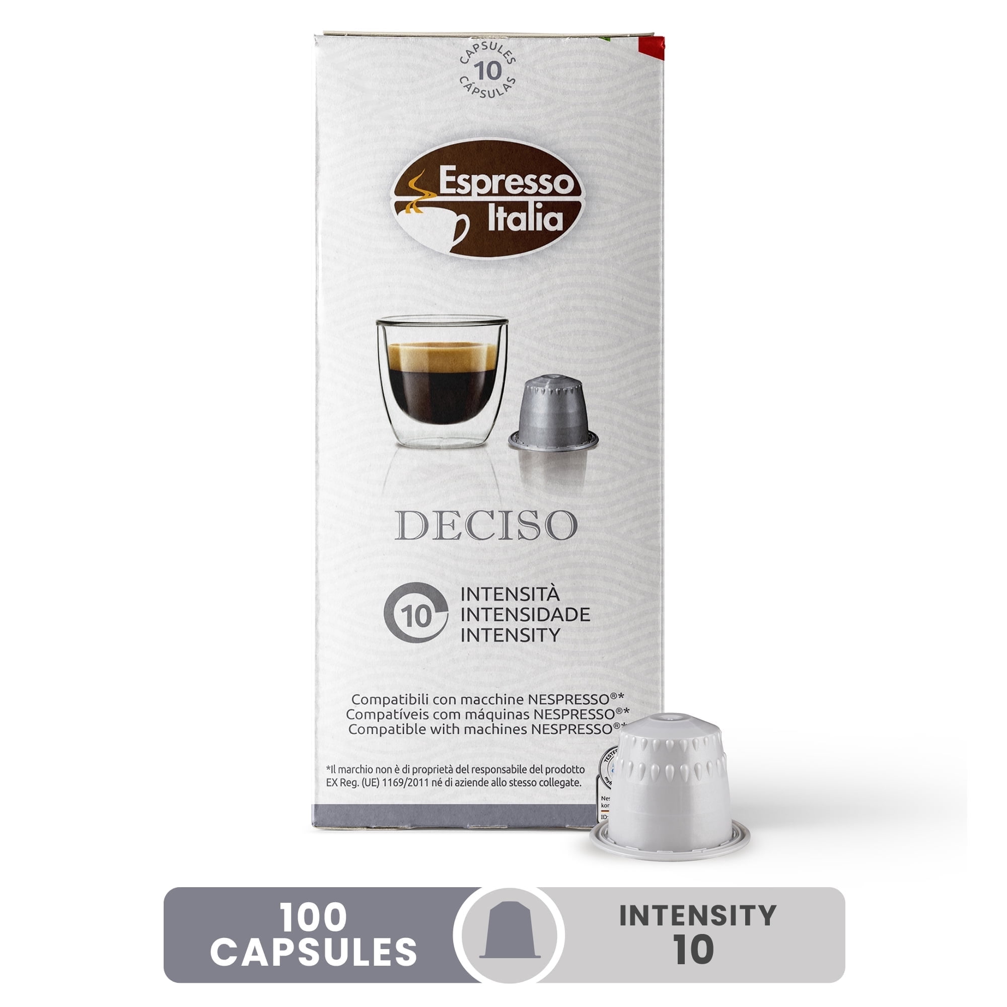 Espresso Italia Pods, Deciso Coffee Capsule, 100 Espresso Pods  Intensity 10
