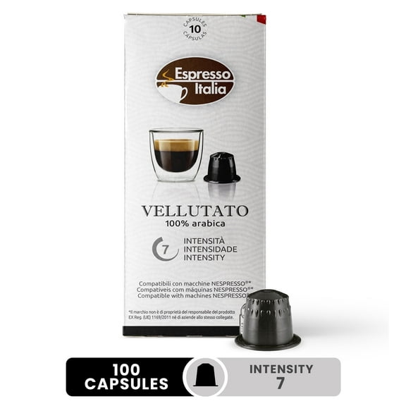 Espresso Italia Pods, Vellutato Coffee Capsule, 100 Espresso Pods Intensity 7