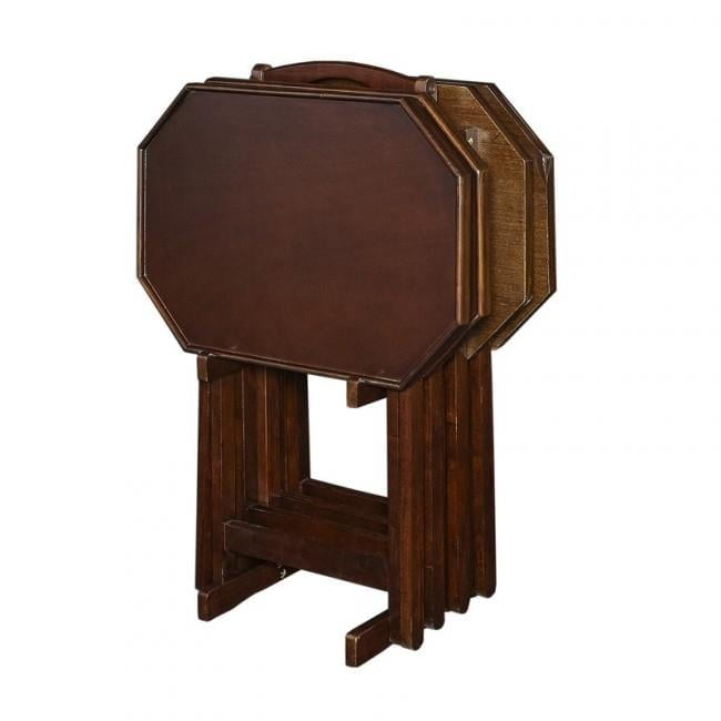 Espresso Finish Octagonal Top 5-Piece Folding Tray Table Set