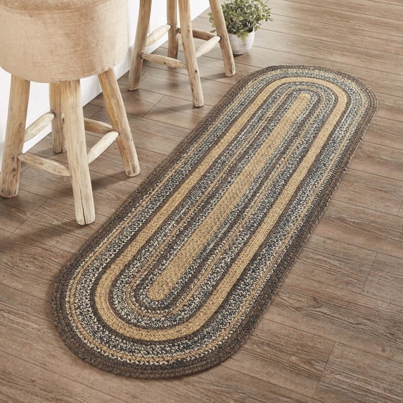 VHC Brands Espresso Rug Hall Runner with PVC Pad, Jute Blend, Oval, Brown Black Tan, 22x72 inches
