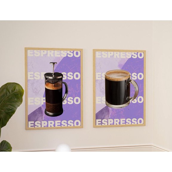 Espresso Kitchen Prints Purple Coffee Set 2 Unframed Paper Print 20x30