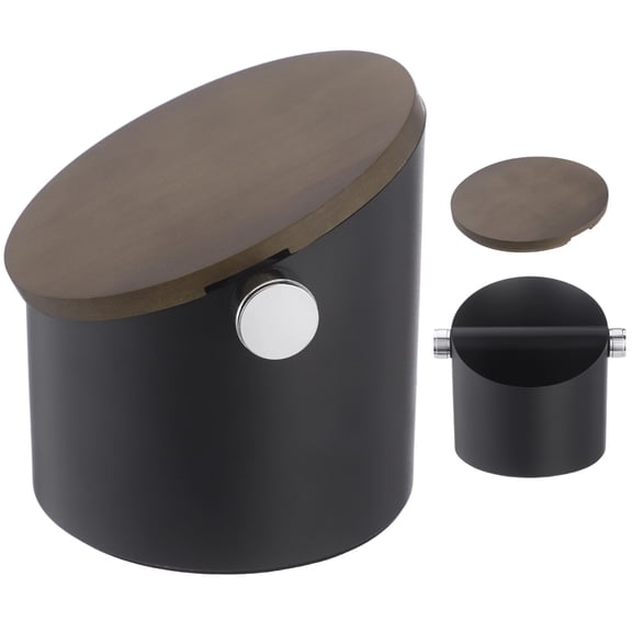 Espresso Knock Box with Walnut Lid, Coffee Grounds Container with Removable Knock Bar & Non Slip Base Pad, Espresso Machine Accessory for Easy Puck Disposal, Countertop Coffee Waste Bin