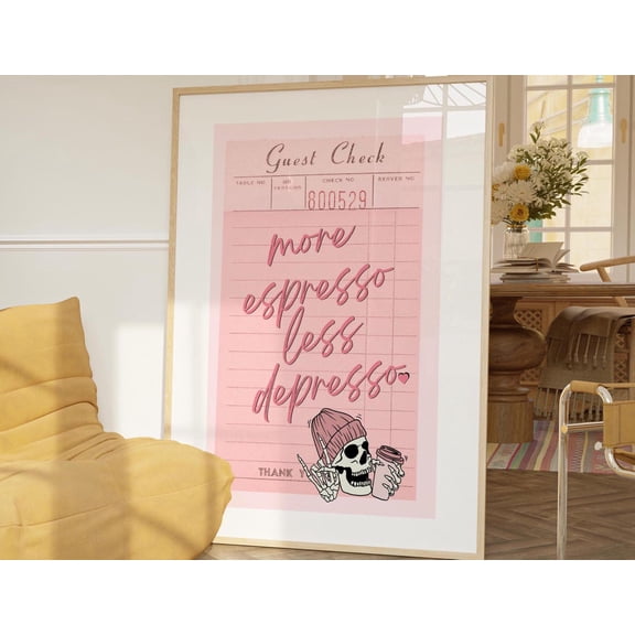 Espresso Less Depresso Print Coffee Lover Gift Art, Unframed Canvas 16x20in