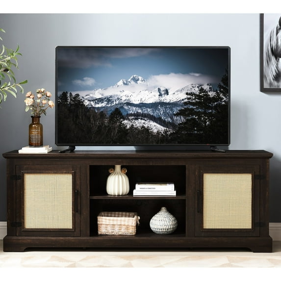 65"W Espresso MDF TV Stand - Fits 70-Inch TVs & Offers Ample Storage - Home Entertainment Room - Tidy Cables & Cozy Decor