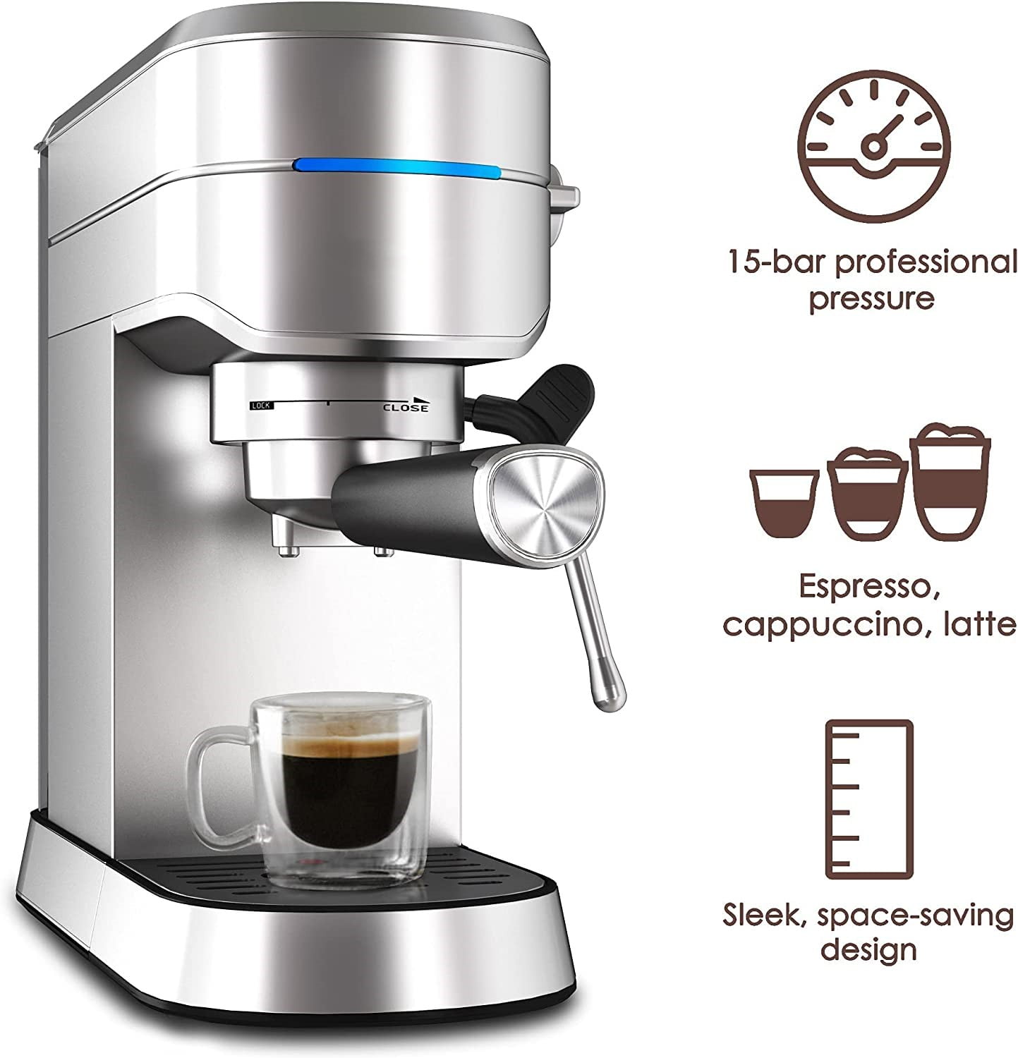 Espresso Machine, 15 Bar Espresso Maker with Commercial Steamer for