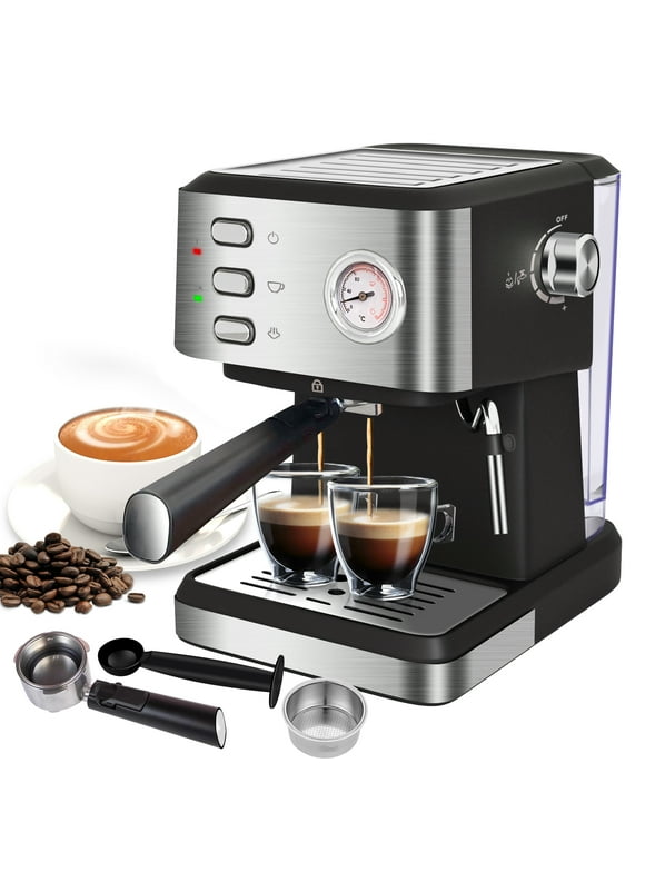 Espresso Machine 20 Bar, 1.5L Water Tank Pressure Gauge Milk Frother Steam Coffee Maker, Silver