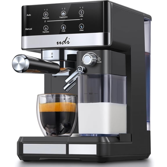 Espresso Machine, 20 Bar Automatic Cappuccino & Latte Coffee Maker, Auto or Manual Quick Brew Dual Boiler, Touchscreen Maker (Black+Sliver)