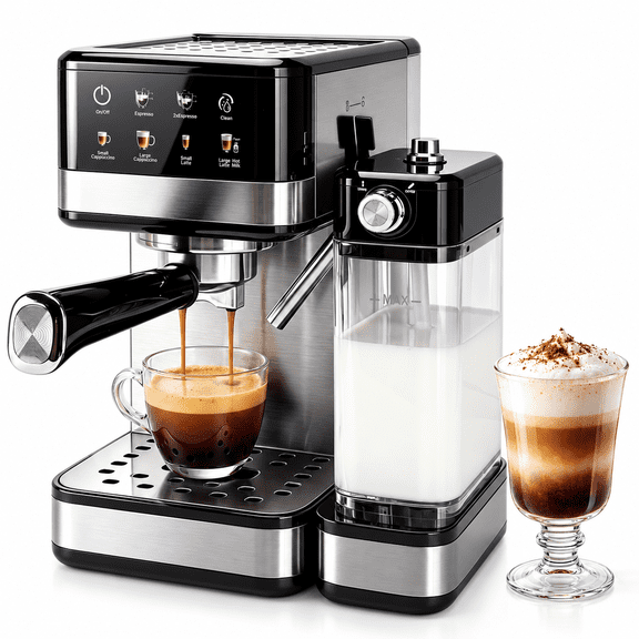 Espresso Machine 20 Bar, Cappuccino Machine with Automatic Milk Frother, Latte Machine in Stainless Steel Design, Touchscreen Coffee Maker for Home and Office