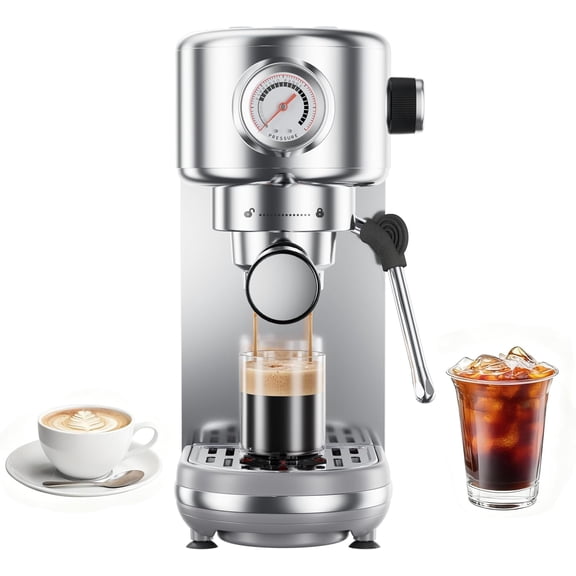 Espresso Machine, 20 Bar Compact Espresso Coffee Machine with Milk Frother, Stainless Steel Coffee Maker with 44oz Removable Water Tank & Fast Heat System for Cappuccino, Latte