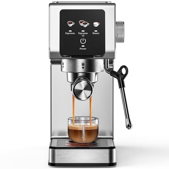 Espresso Machine 20 Bar, Stainless Steel Coffee Machine with 40oz Removable Water Tank for Cappuccino, Latte, Silver