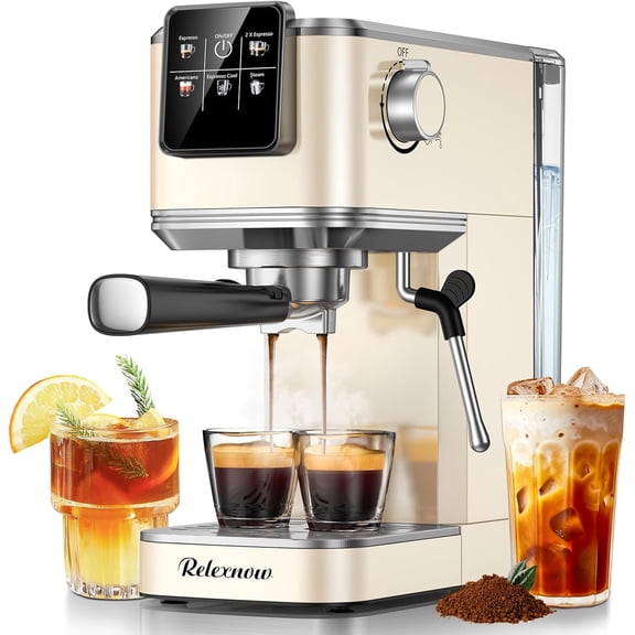 Espresso Machine, 20 Bar Maker Milk Frother & LCD Panel, Hot Iced Coffee Stainless Steel Machine with 41oz Water Tank for Cappuccino, Latte