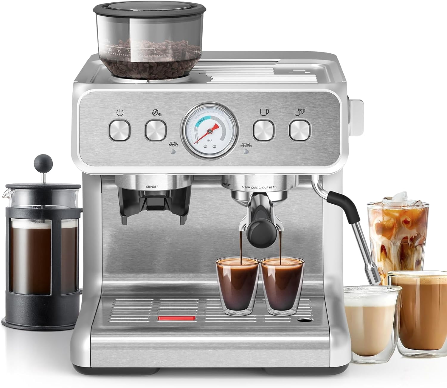 Espresso Machine 20 Bar Professional Coffee Maker with Grinder Milk Frother