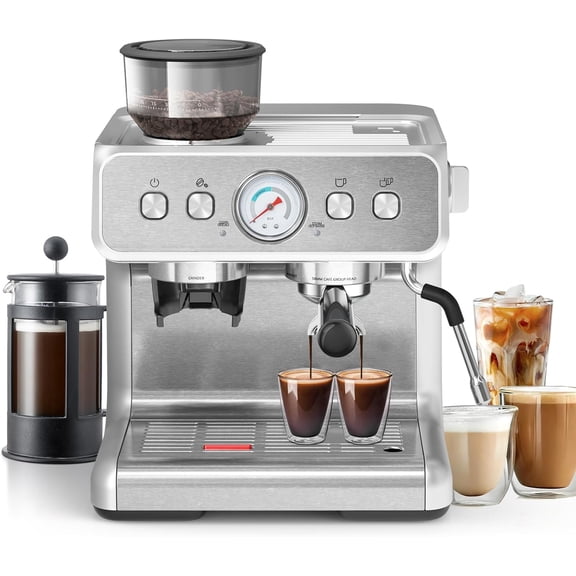 Espresso Machine 20 Bar Professional Coffee Maker with Grinder Milk Frother