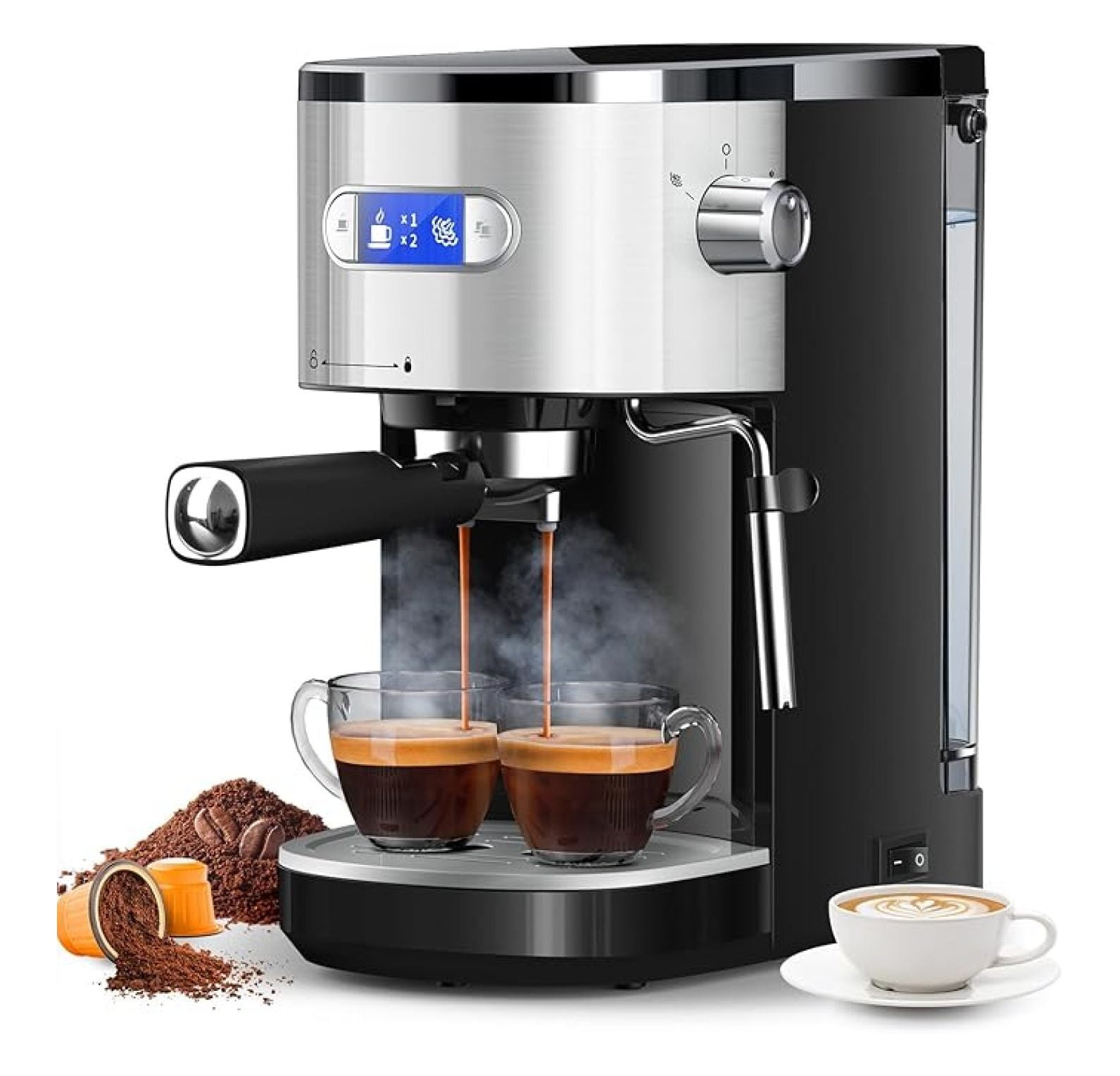 Espresso Machine 20 Bar, Semi-Automatic Espresso Maker with Milk Frother Wand, 45 OZ Removable Water for Cappuccino, Latte, Home