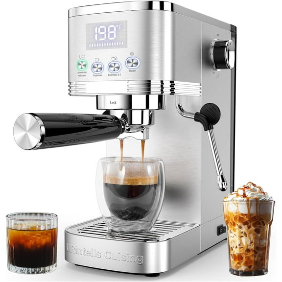 Espresso Machine 20 Bar Temperature Control LED Display Expresso Machine for Home with Steam Milk Frother for Cappuccino Latte Stainless Steel Espresso Maker with Removable Water Tank for Americano