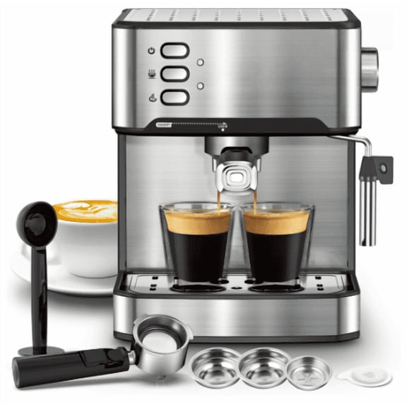 Espresso Machine - 20Bar Stainless Steel, Adjustable Frother & Dual Shot Options