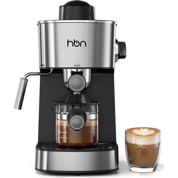 Espresso Machine, 3.5Bar Cappuccino & Latte Maker, 2-4 Cup Stainless Steel Coffee Machine with Milk Frother, 800W Maker Steamer, Compact for Home and Office