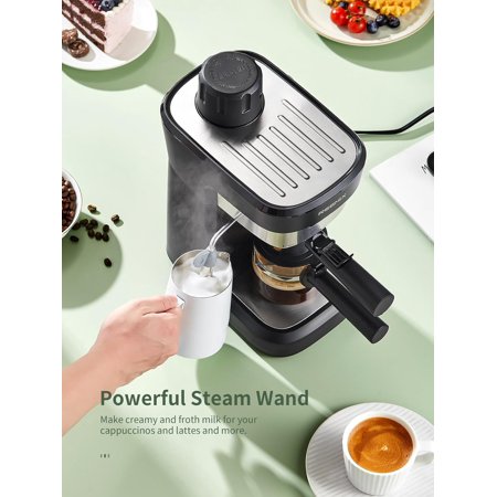 Espresso Machine 6 Bar Pressure Rich Crema Coffee Maker Auto Pressure Relief Compact Home Brewer Black