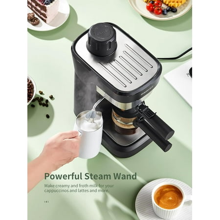 Espresso Machine 6 Bar, Rich Crema Coffee Maker, Auto Pressure Relief, Compact Home Coffee Brewer Machine, Black