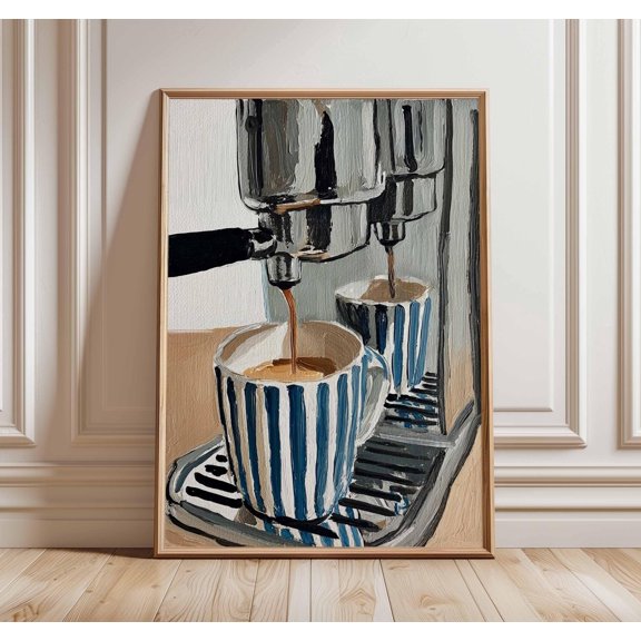Espresso Machine Art Print, Striped Coffee Mug Poster, Poster Only