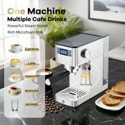 Espresso Machine, Coffee Maker Semi-Automatic 20 Bar Italian Style - Stainless Steel, Adjustable Grinder, Milk Frother, Removable Tank for Home, Silver