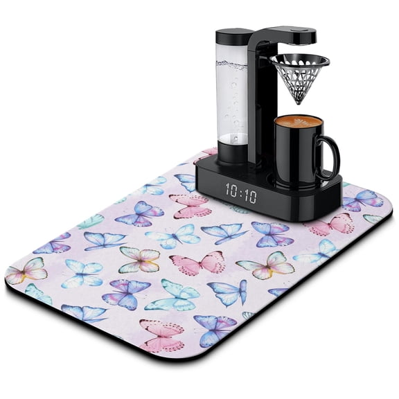 Espresso Machine Coffee Mat Butterfly & Boho Fantasy Design Absorbent & Non-Slip Pad