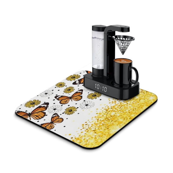 Espresso Machine Coffee Mat Butterfly & Boho Fantasy Design Absorbent & Non-Slip Pad