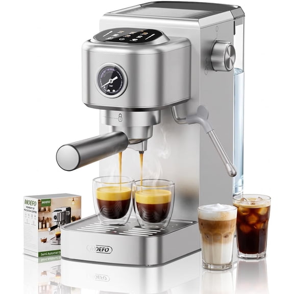 MOEFO Espresso Machine with Milk Frother, Pressure Gauge, Rapid Cold Brew, PID Temperature Control, Low-Pressure Pre-Infusion, 47 fl oz Removable Water Tank, Stainless Steel Coffee Maker for Latte
