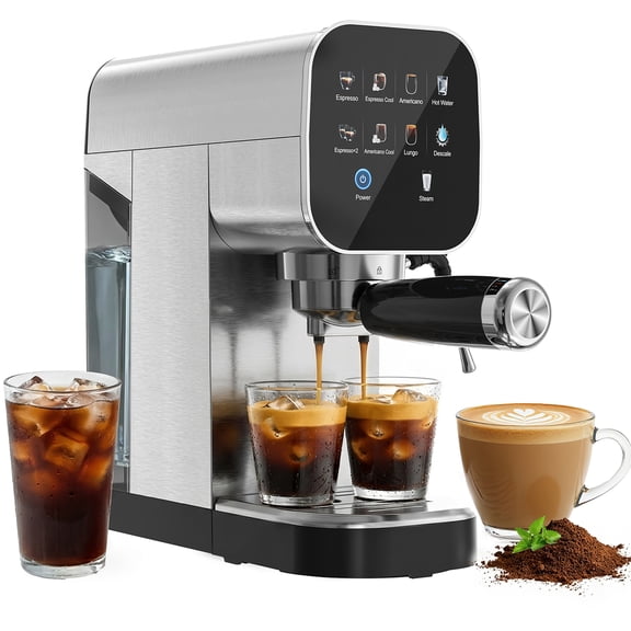 Espresso Machine, Espresso Coffee Maker with Milk Frother Steam Wand, Removable Water Tank, Espresso/Cappuccino/Latte/Mocha for Home, Stainless Steel