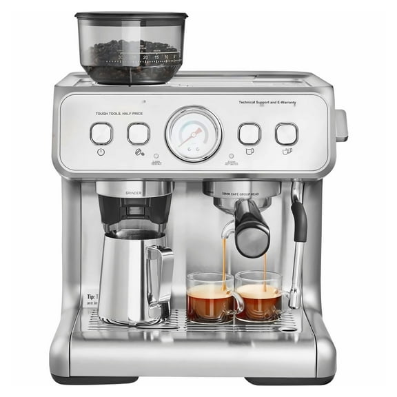 Espresso Machine with Grinder, 15 Bar Semi-Automatic Coffee Maker with Milk Frother, PID Control, 2.8L Tank for Latte, Cappuccino, Machiato - Customizable Grind Settings