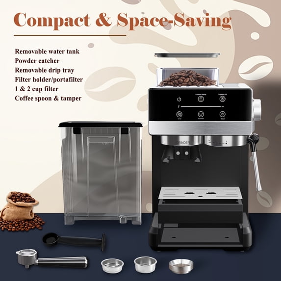 Espresso Machine with Grinder, 20 Bar Semi-Automatic Coffee Maker with ...