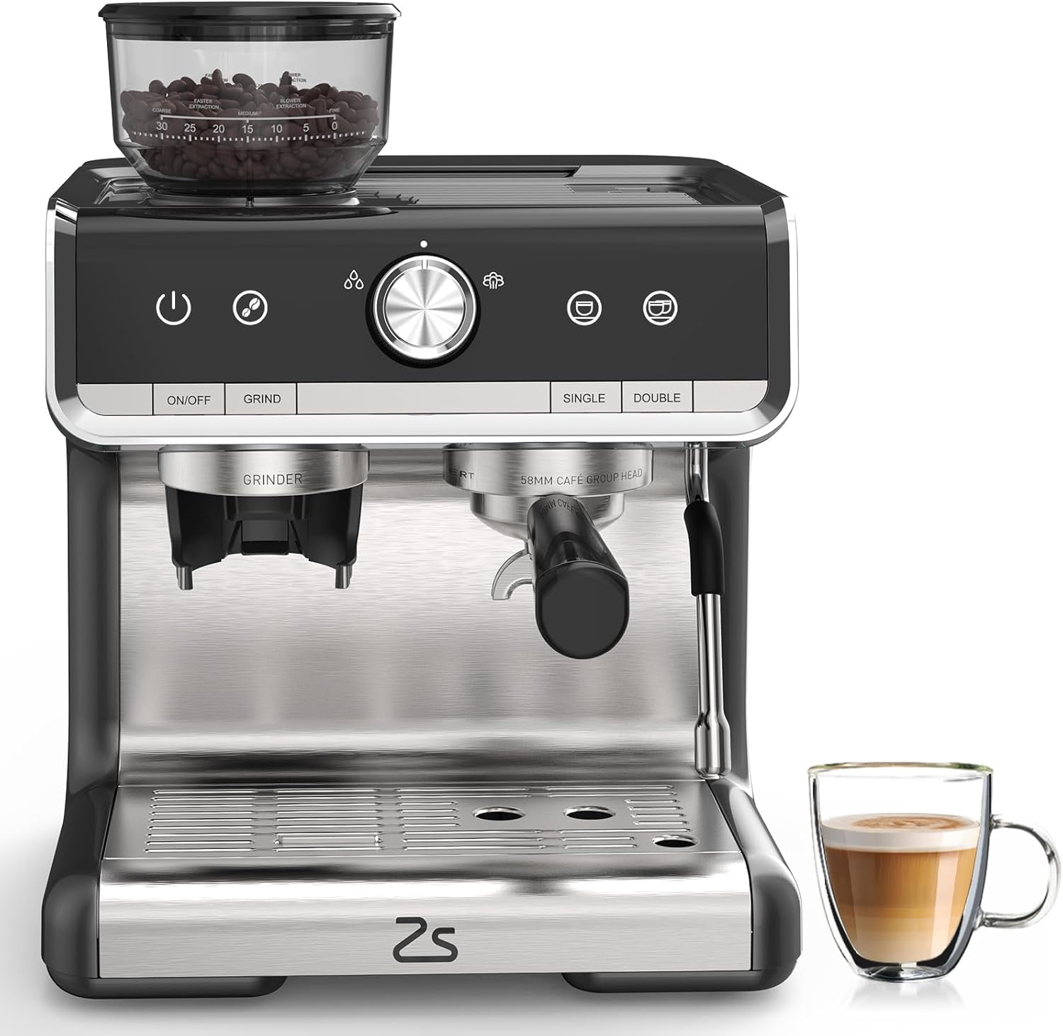 Espresso Machine with Integrated Grinder and Auto Milk Frother,20 Bar Espresso Maker with Seconds Heat Up,Steam Wand,Removable Water Tank,Home Cappuccinos and Lattes Coffee Machine